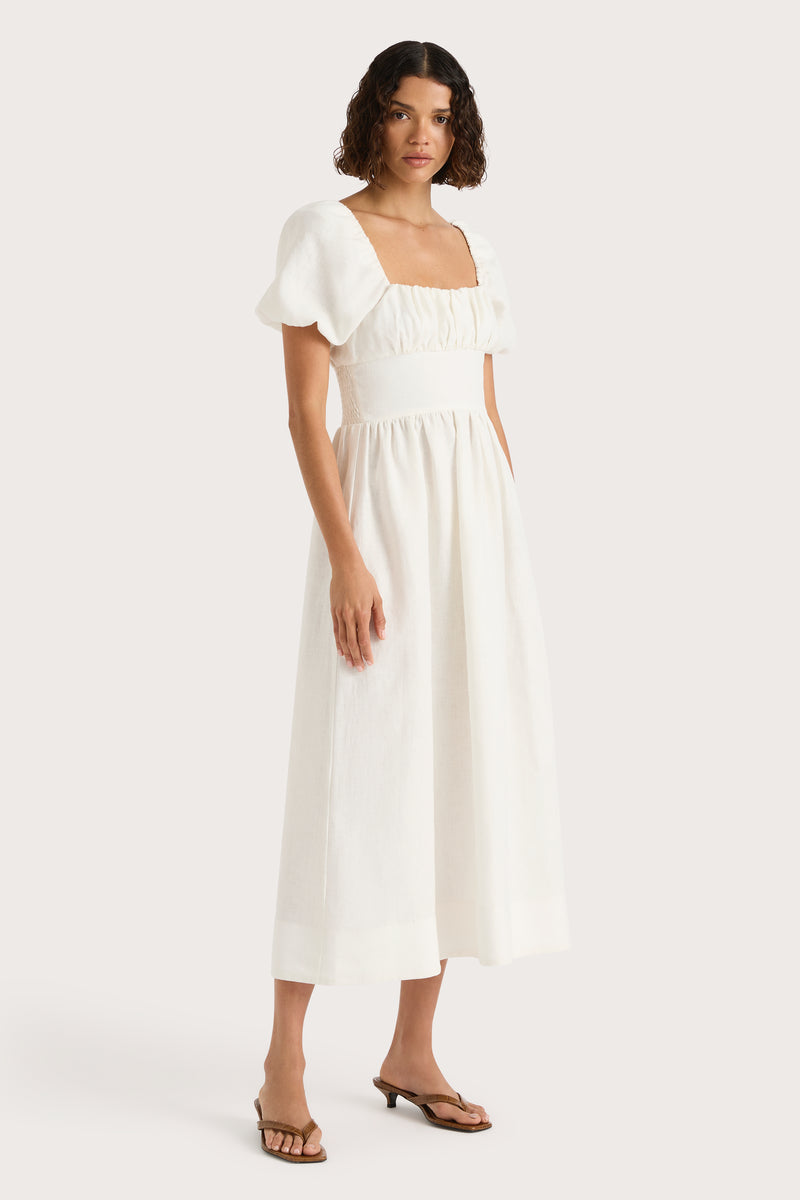Mila Dress All Saints White Dress Ode Shirred Puff Sleeve Midi Dress Optic White ALLSAINTS Mila Dress All Saints White Dress Ode Shirred Puff Sleeve Midi Dress Optic White ALLSAINTS
